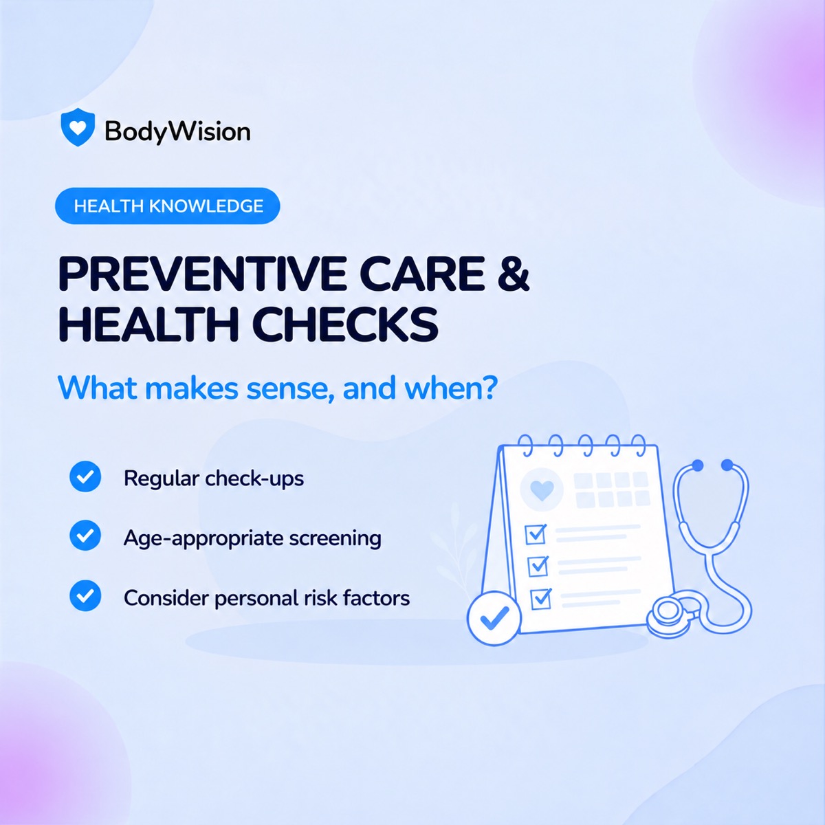 Square BodyWision visual about preventive care and health checks.
